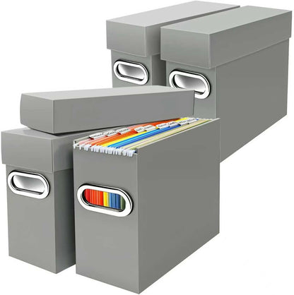 File Organizer Box with Lid & Handle, Thickened Cardboard Hanging File Folder Storage Boxes for Letter Size, Portable Filing Organizer for Office, Home, Classroom, Black