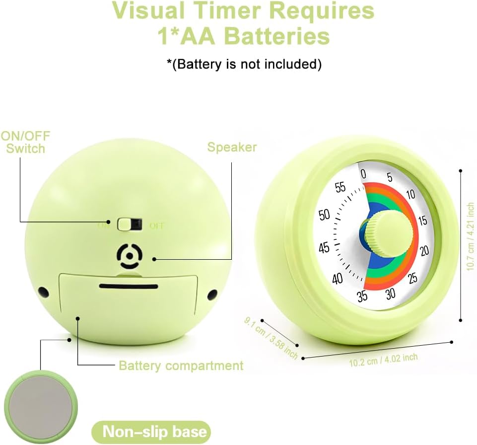 60 Minute Visual Timer with Silent Operation Visual Countdown Timer Rainbow Disk 60 Minute Countdown Timer Task Reminder Home and Kitchen Timer for Kids Desk, Office Meetings (White-Rainbow)