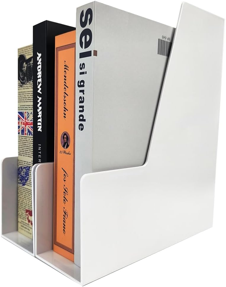Clear Vertical File Holder, 2 pack, for Home Office | Clear plastic Magazine Organizer, 2-pack. Multi-purpose document organizer for home office, school. Space-saving storage.