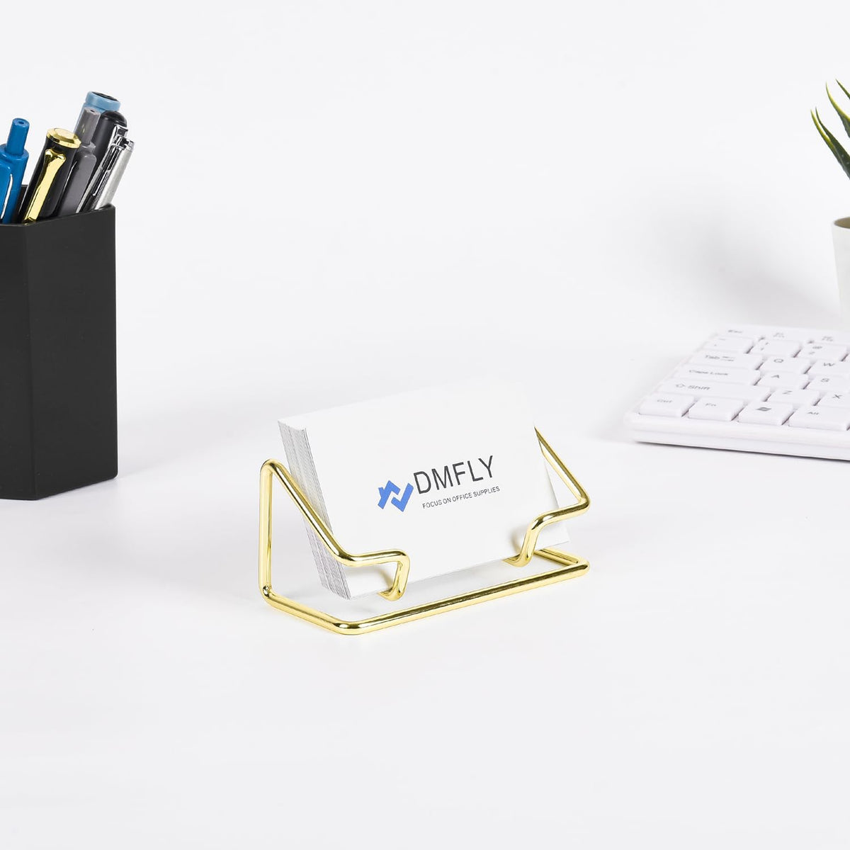Metal Business Card Holder for Desk, Cute Card Display Stand, Compatible with Various Countertops, Gold