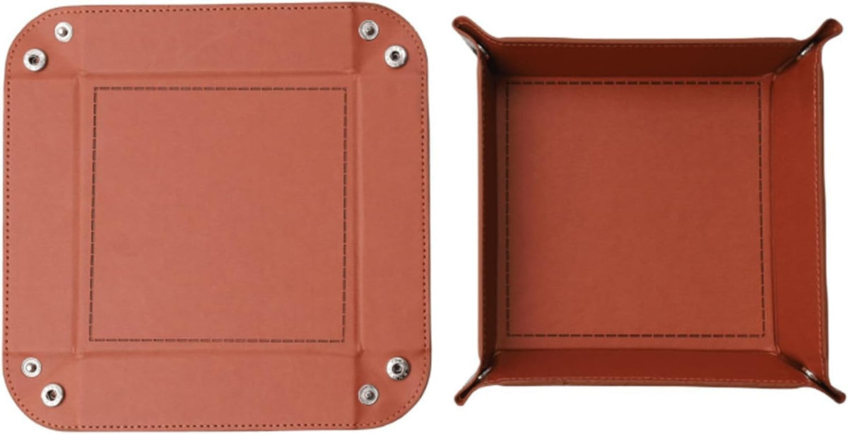 Valet Tray Desktop Storage Organizer – Vegan Leather Catchall Bedside Vanity Tray Nightstand Caddy Holder for Remote Controller, Watch, Keys, Phone, Wallet, Coin, Jewelry (Orange/Black)