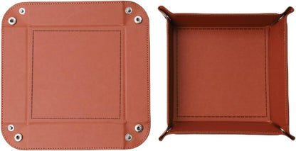Valet Tray Desktop Storage Organizer – Vegan Leather Catchall Bedside Vanity Tray Nightstand Caddy Holder for Remote Controller, Watch, Keys, Phone, Wallet, Coin, Jewelry (Orange/Black)