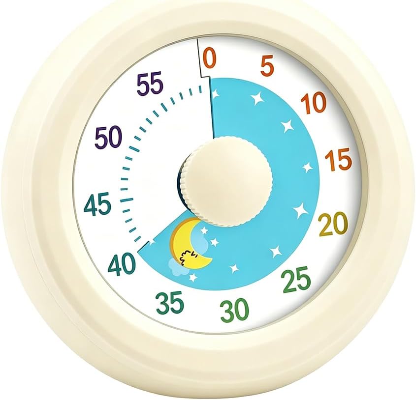 60 Minute Visual Timer with Silent Operation Visual Countdown Timer Rainbow Disk 60 Minute Countdown Timer Task Reminder Home and Kitchen Timer for Kids Desk, Office Meetings (White-Rainbow)