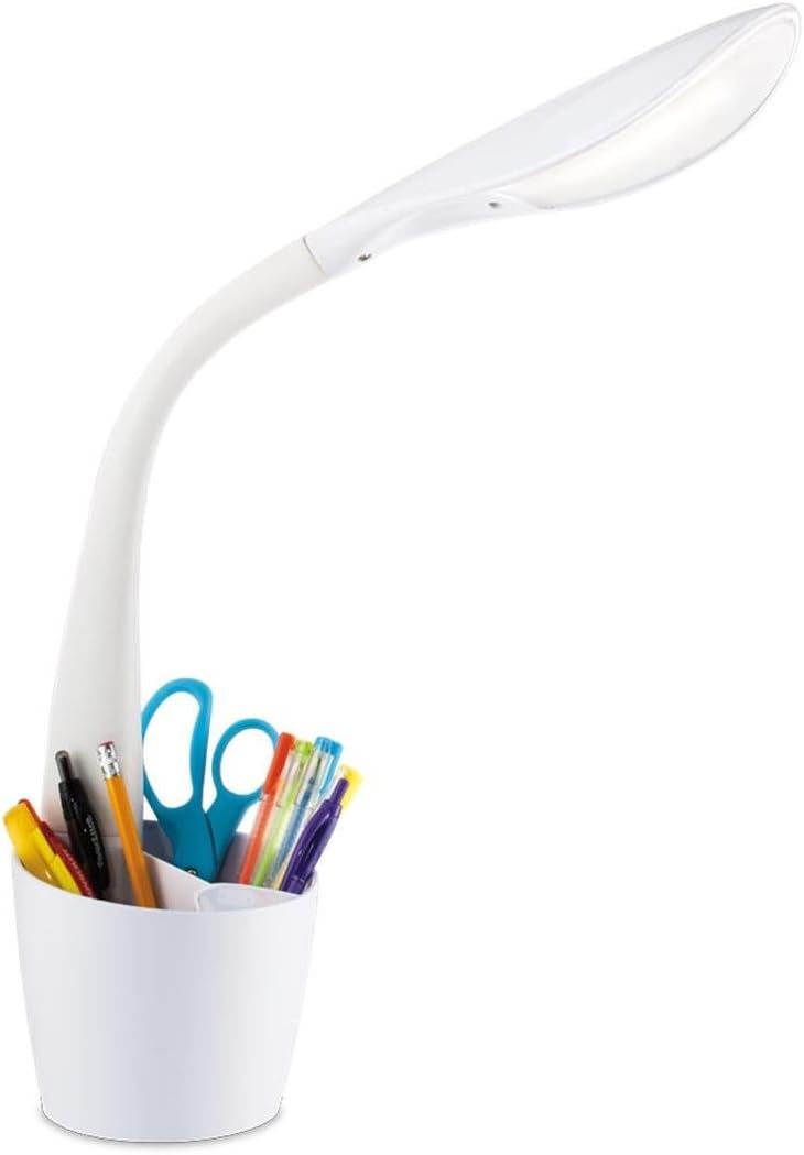 OttLite Organizer LED Desk Lamp with Flexible Neck and Storage, White | Natural Daylight LEDs | 4 Brightness Settings | Storage Compartments | Adjustable Flexible Neck