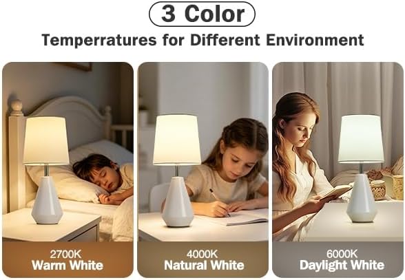 Small Bedside Table Lamp for Bedroom - Reading Desk Lamp with 3 Color Temperatures，15.5" Nightstand Ceramic Lamp with Fabric Shade for Kids Room,Living Room,Dorm,Home Office (Green)