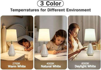 Small Bedside Table Lamp for Bedroom - Reading Desk Lamp with 3 Color Temperatures，15.5" Nightstand Ceramic Lamp with Fabric Shade for Kids Room,Living Room,Dorm,Home Office (Green)