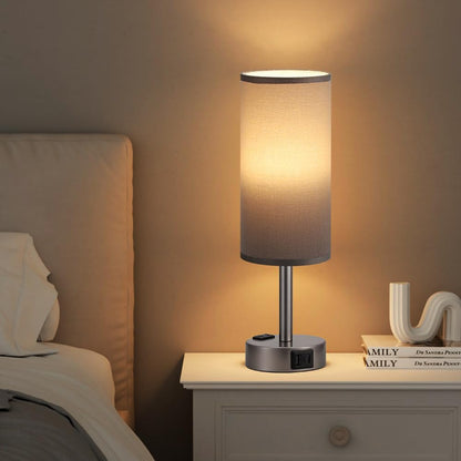 Fenmzee Bedside Table Lamp for Bedroom - Dimmable Touch, USB A+C, AC Outlet