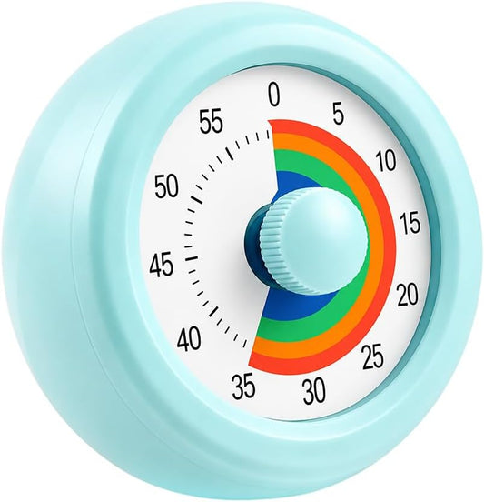 60 Minute Visual Timer with Silent Operation Visual Countdown Timer Rainbow Disk 60 Minute Countdown Timer Task Reminder Home and Kitchen Timer for Kids Desk, Office Meetings (White-Rainbow)
