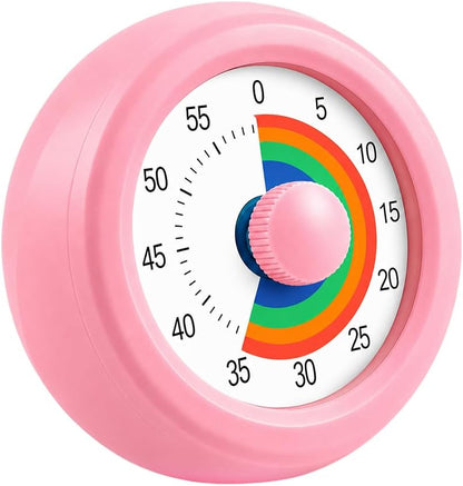 60 Minute Visual Timer with Silent Operation Visual Countdown Timer Rainbow Disk 60 Minute Countdown Timer Task Reminder Home and Kitchen Timer for Kids Desk, Office Meetings (White-Rainbow)