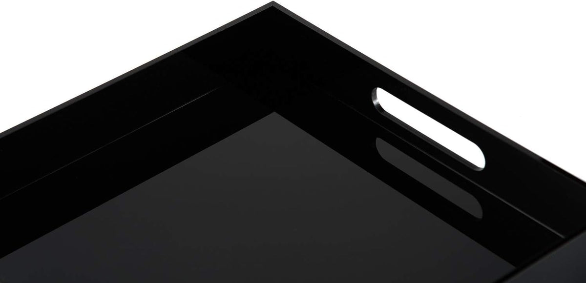 KEVLANG Glossy White Sturdy Acrylic Serving Tray with Handles-12x20 Inch-Serving Coffee Appetizer Breakfast-Kitchen Countertop Makeup Drawer Organizer-Vanity Table Ottoman Decorative Tray