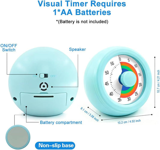 60 Minute Visual Timer with Silent Operation Visual Countdown Timer Rainbow Disk 60 Minute Countdown Timer Task Reminder Home and Kitchen Timer for Kids Desk, Office Meetings (White-Rainbow)