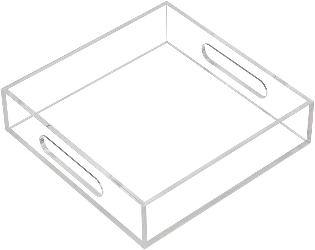 KEVLANG Glossy White Sturdy Acrylic Serving Tray with Handles-12x20 Inch-Serving Coffee Appetizer Breakfast-Kitchen Countertop Makeup Drawer Organizer-Vanity Table Ottoman Decorative Tray