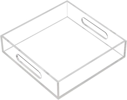 KEVLANG Glossy White Sturdy Acrylic Serving Tray with Handles-12x20 Inch-Serving Coffee Appetizer Breakfast-Kitchen Countertop Makeup Drawer Organizer-Vanity Table Ottoman Decorative Tray