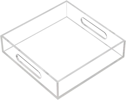 KEVLANG Glossy White Sturdy Acrylic Serving Tray with Handles-12x20 Inch-Serving Coffee Appetizer Breakfast-Kitchen Countertop Makeup Drawer Organizer-Vanity Table Ottoman Decorative Tray