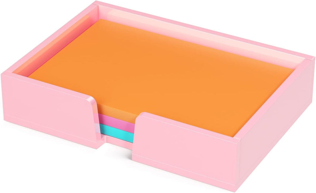 BEEGO Sticky Note Organizer - 4x6 in Crystal Clear Acrylic Notepad Holder & Dispenser for Dorm Room Office Desk Organization