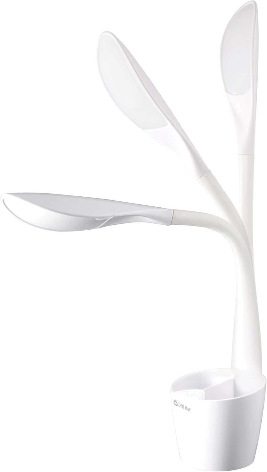 OttLite Organizer LED Desk Lamp with Flexible Neck and Storage, White | Natural Daylight LEDs | 4 Brightness Settings | Storage Compartments | Adjustable Flexible Neck