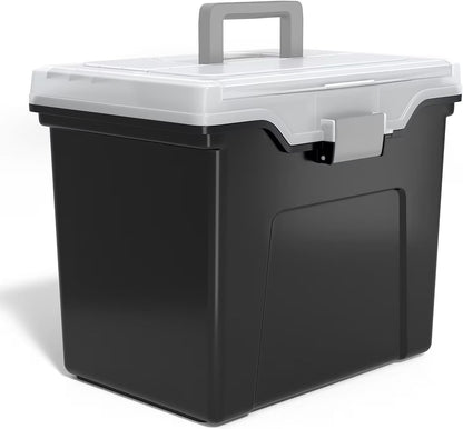 Hanging File Folder Box, Storage Bin Organizer, Snap Lid, Clear