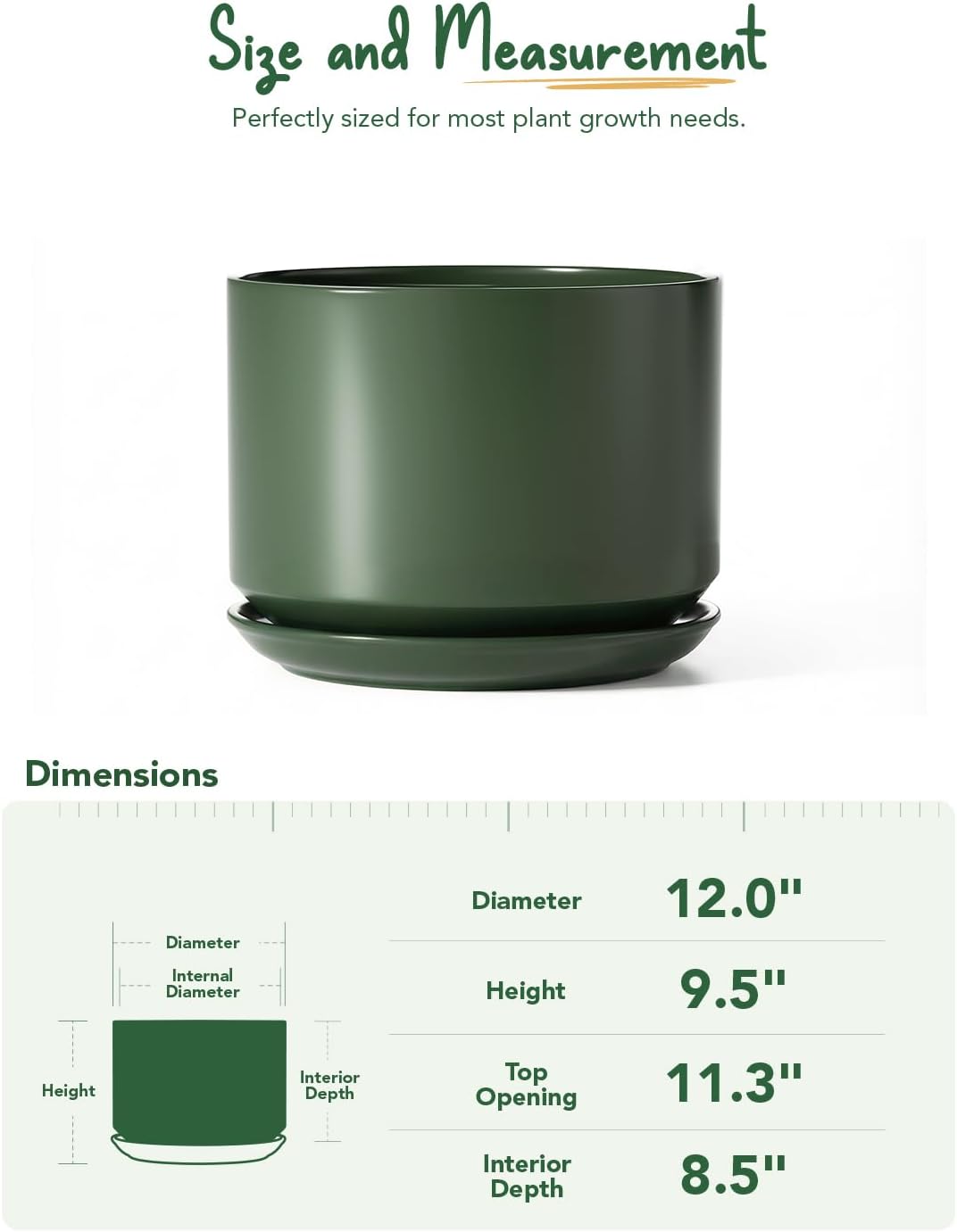 LE TAUCI Ceramic Pots for Plants, 6.8 Inch Plant Pots with Drainage Hole & Saucer, Modern Planter for Indoor Plants, Stable & Durable, Perfect for Living Room or Office Decor, White