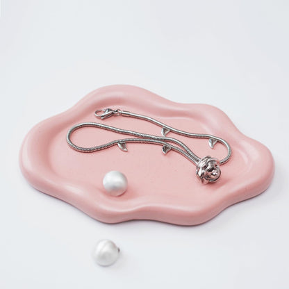 Jewelry Dish Trinket Tray for Women, Ring Dish Holder, Unique Cloud Shape Ceramic Plate Cute Things Vanity Aesthetic Room Decor Mother's Day Birthday (White)