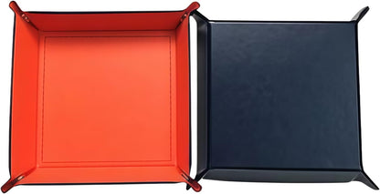 Valet Tray Desktop Storage Organizer – Vegan Leather Catchall Bedside Vanity Tray Nightstand Caddy Holder for Remote Controller, Watch, Keys, Phone, Wallet, Coin, Jewelry (Orange/Black)