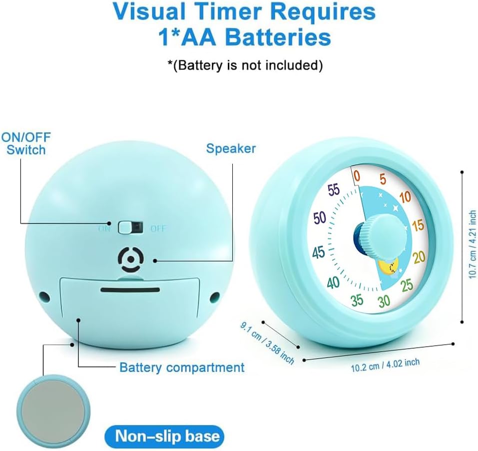 60 Minute Visual Timer with Silent Operation Visual Countdown Timer Rainbow Disk 60 Minute Countdown Timer Task Reminder Home and Kitchen Timer for Kids Desk, Office Meetings (White-Rainbow)