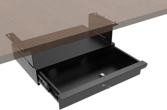 Under Desk Drawer Sliding Out Attachment with Shell, 15.6" x 10" x 5.07" Pull Out Lockable Drawer Storage Organizer with Cable Mangement for Workbench or Standing Desk with High Crosspiece
