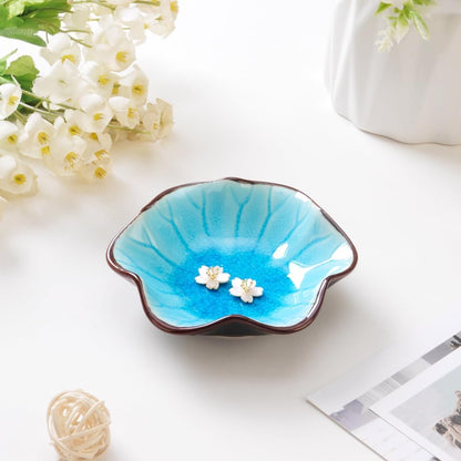 Ring Dish, Kiln Glaze Jewelry Trinket Tray, Gifts for Women I Lotus Leaf Necklace Earrings Holder on Nightstand Bathroom, Ceramic Cute Key Bowl, White. All Jewelries Are NOT Included.