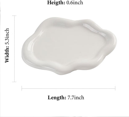 Jewelry Dish Trinket Tray for Women, Ring Dish Holder, Unique Cloud Shape Ceramic Plate Cute Things Vanity Aesthetic Room Decor Mother's Day Birthday (White)