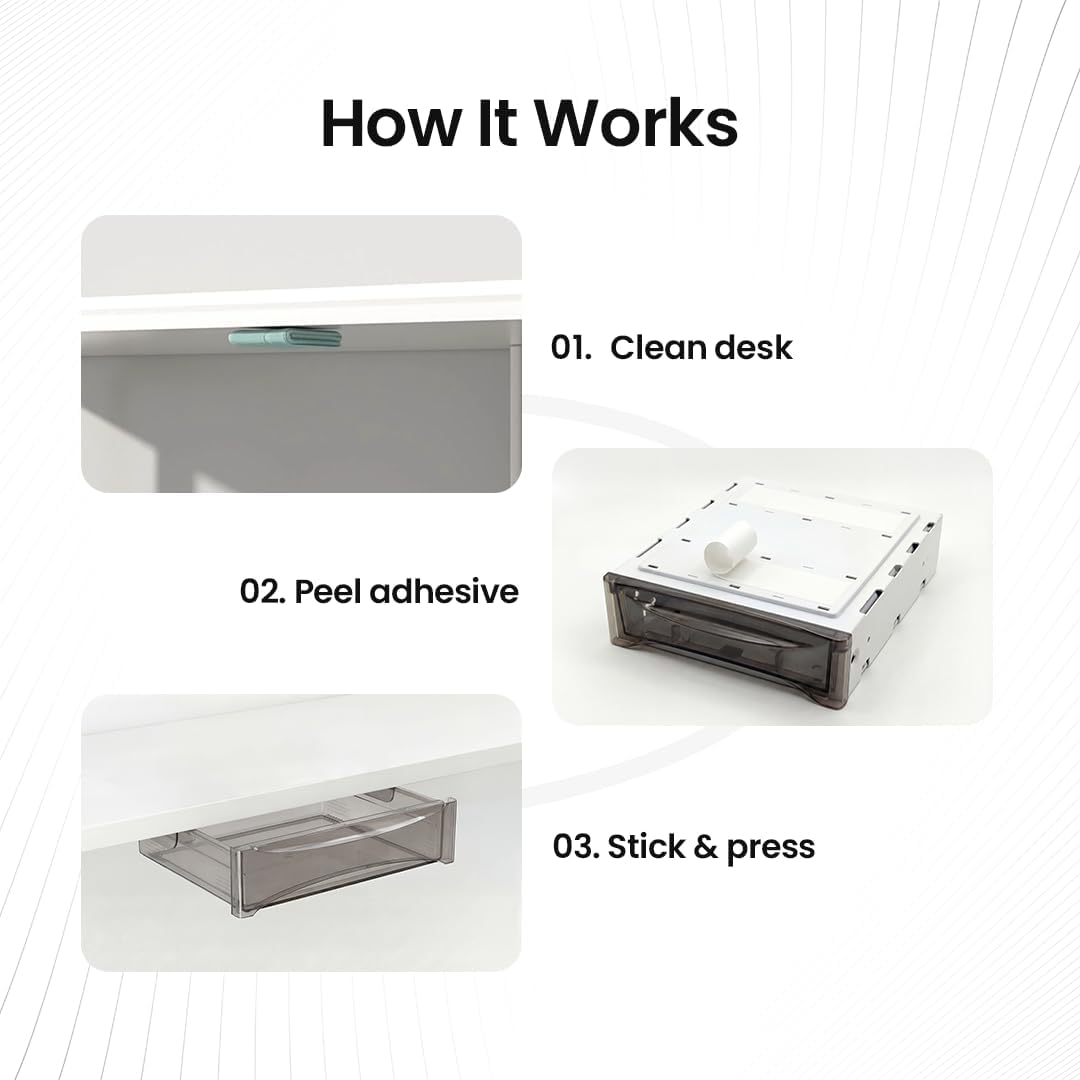 Under Desk Drawer 2-pack from 2B Neat - Self Adhesive Hidden Drawers - Heavy Duty Plastic - Easy Installation - Under Shelf Organizer for Office and Schools Supplies