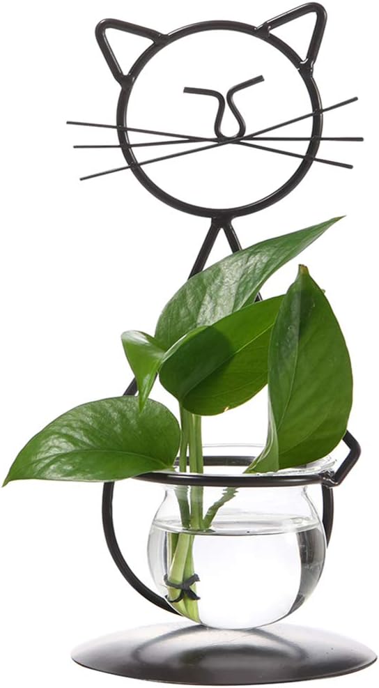 Desktop Glass Planter Vase Holder, Modern Creative Cat Plant Terrarium Metal Stand for Hydroponics Plants Home Garden Wedding Decoration Outdoor Planter Ideas (Style 2)