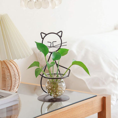 Desktop Glass Planter Vase Holder, Modern Creative Cat Plant Terrarium Metal Stand for Hydroponics Plants Home Garden Wedding Decoration Outdoor Planter Ideas (Style 2)