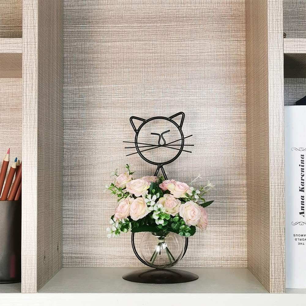 Desktop Glass Planter Vase Holder, Modern Creative Cat Plant Terrarium Metal Stand for Hydroponics Plants Home Garden Wedding Decoration Outdoor Planter Ideas (Style 2)