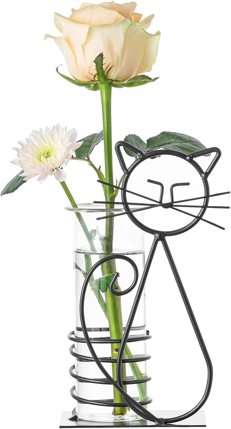 Desktop Glass Planter Vase Holder, Modern Creative Cat Plant Terrarium Metal Stand for Hydroponics Plants Home Garden Wedding Decoration Outdoor Planter Ideas (Style 2)