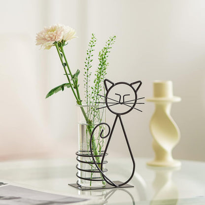Desktop Glass Planter Vase Holder, Modern Creative Cat Plant Terrarium Metal Stand for Hydroponics Plants Home Garden Wedding Decoration Outdoor Planter Ideas (Style 2)