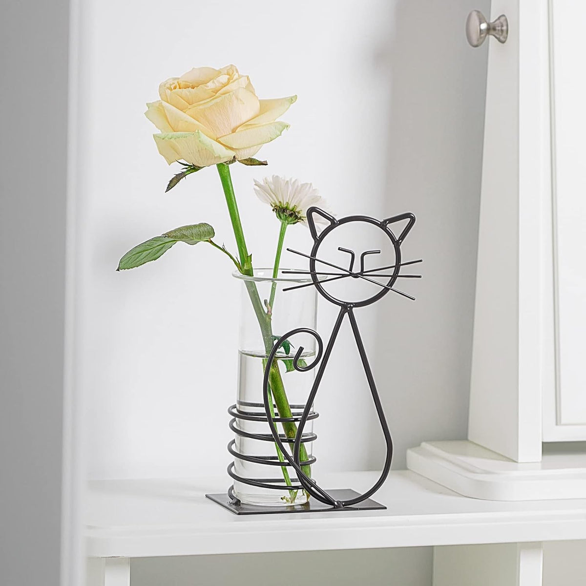 Desktop Glass Planter Vase Holder, Modern Creative Cat Plant Terrarium Metal Stand for Hydroponics Plants Home Garden Wedding Decoration Outdoor Planter Ideas (Style 2)