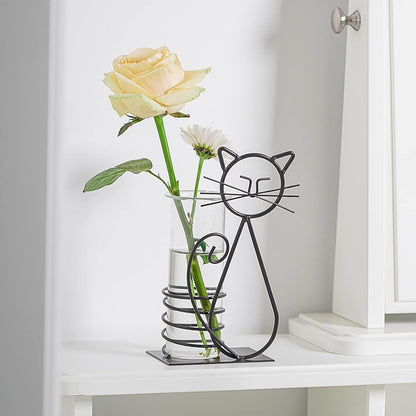 Desktop Glass Planter Vase Holder, Modern Creative Cat Plant Terrarium Metal Stand for Hydroponics Plants Home Garden Wedding Decoration Outdoor Planter Ideas (Style 2)