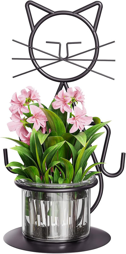 Desktop Glass Planter Vase Holder, Modern Creative Cat Plant Terrarium Metal Stand for Hydroponics Plants Home Garden Wedding Decoration Outdoor Planter Ideas (Style 2)