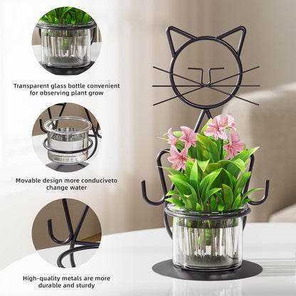 Desktop Glass Planter Vase Holder, Modern Creative Cat Plant Terrarium Metal Stand for Hydroponics Plants Home Garden Wedding Decoration Outdoor Planter Ideas (Style 2)