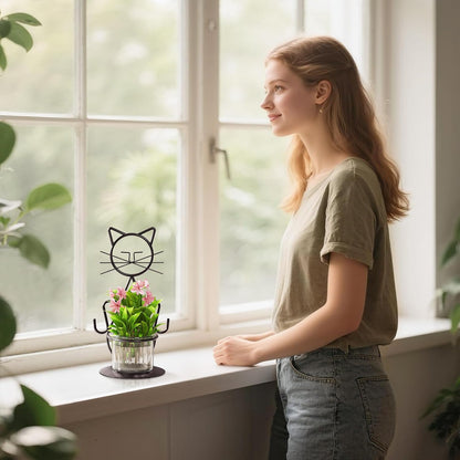 Desktop Glass Planter Vase Holder, Modern Creative Cat Plant Terrarium Metal Stand for Hydroponics Plants Home Garden Wedding Decoration Outdoor Planter Ideas (Style 2)