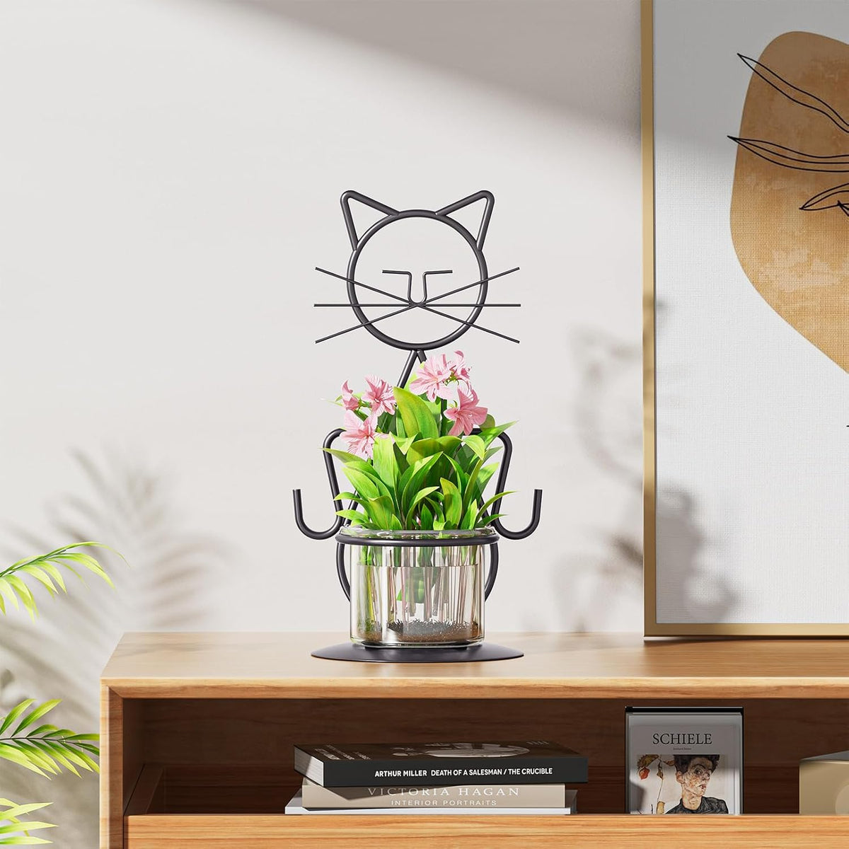 Desktop Glass Planter Vase Holder, Modern Creative Cat Plant Terrarium Metal Stand for Hydroponics Plants Home Garden Wedding Decoration Outdoor Planter Ideas (Style 2)