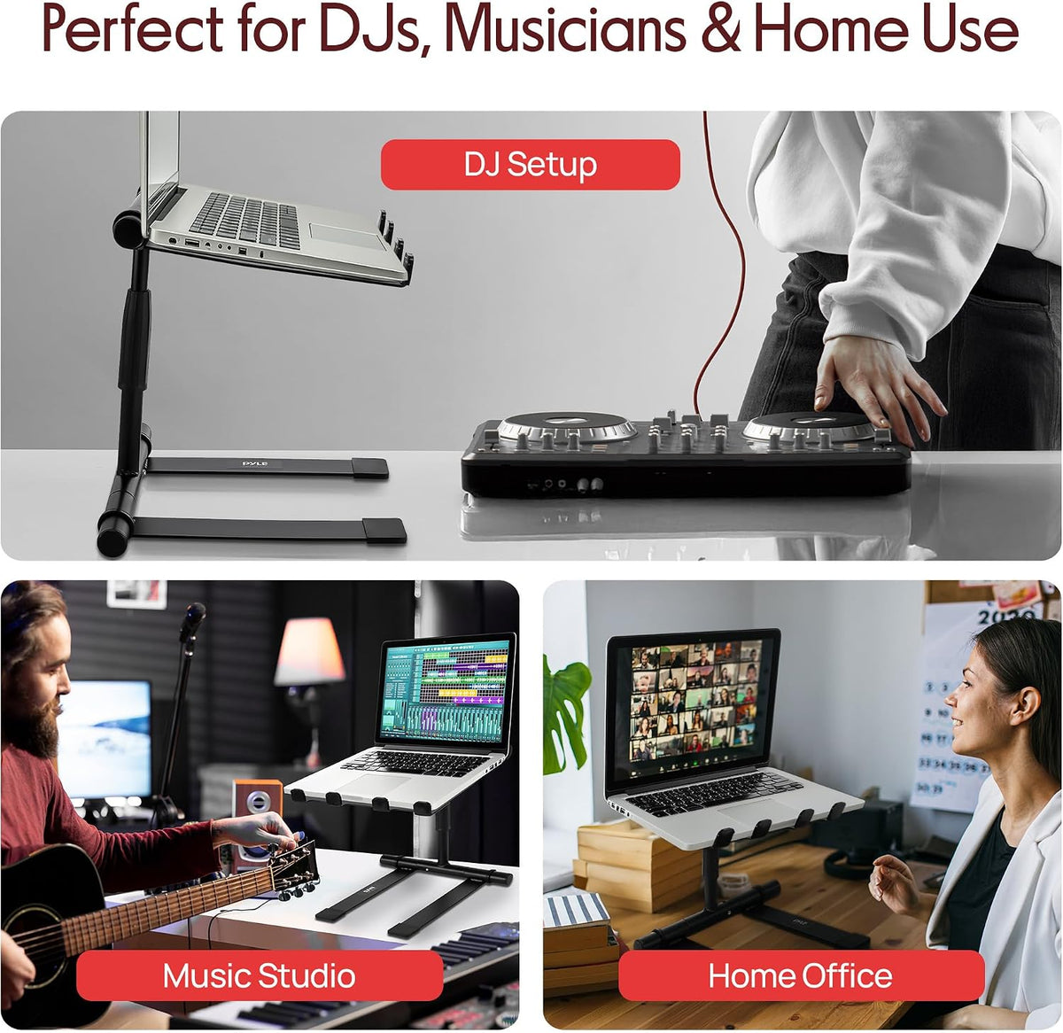 Pyle Portable Folding Laptop Stand - Standing Table with Adjustable Angle, Foldable Height and Four Prong Anti-Slip Tray for iPad, Tablet, DJ Mixer, Workstation, Gaming and Home Use - PLPTS55