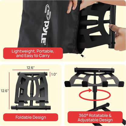 Pyle Portable Folding Laptop Stand - Standing Table with Adjustable Angle, Foldable Height and Four Prong Anti-Slip Tray for iPad, Tablet, DJ Mixer, Workstation, Gaming and Home Use - PLPTS55