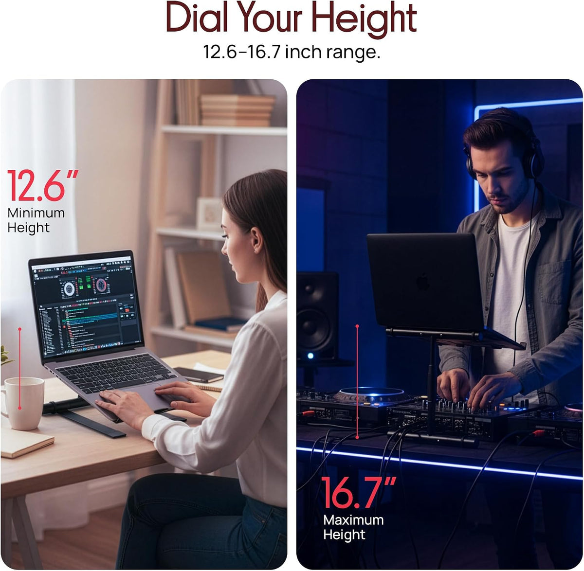Pyle Portable Folding Laptop Stand - Standing Table with Adjustable Angle, Foldable Height and Four Prong Anti-Slip Tray for iPad, Tablet, DJ Mixer, Workstation, Gaming and Home Use - PLPTS55