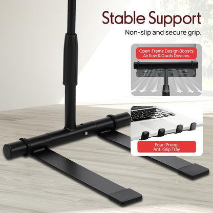 Pyle Portable Folding Laptop Stand - Standing Table with Adjustable Angle, Foldable Height and Four Prong Anti-Slip Tray for iPad, Tablet, DJ Mixer, Workstation, Gaming and Home Use - PLPTS55