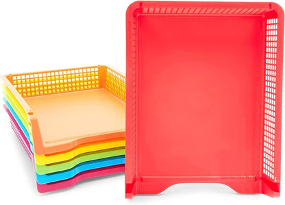 Classroom Turn in Trays - 6-Pack, Letter Size, 12.75 x 9.75 x 2.75 in, Rainbow Plastic - Teacher Supplies & Classroom Must Haves - Stackable Paper Organizer & Homework Trays