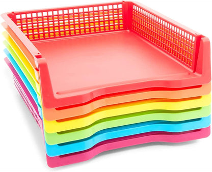 Classroom Turn in Trays - 6-Pack, Letter Size, 12.75 x 9.75 x 2.75 in, Rainbow Plastic - Teacher Supplies & Classroom Must Haves - Stackable Paper Organizer & Homework Trays