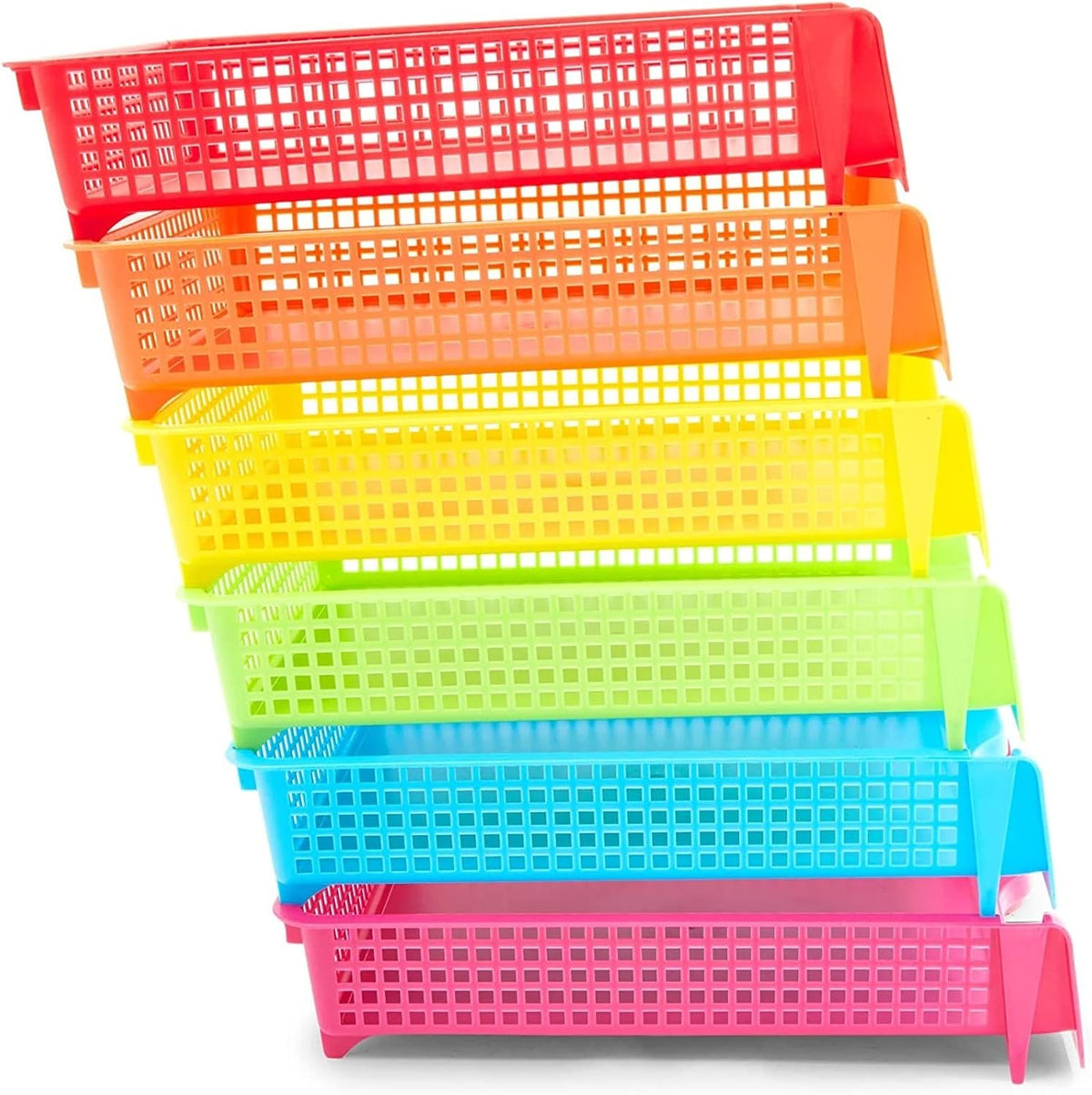 Classroom Turn in Trays - 6-Pack, Letter Size, 12.75 x 9.75 x 2.75 in, Rainbow Plastic - Teacher Supplies & Classroom Must Haves - Stackable Paper Organizer & Homework Trays