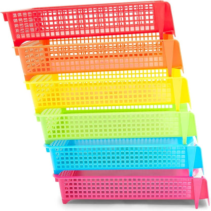 Classroom Turn in Trays - 6-Pack, Letter Size, 12.75 x 9.75 x 2.75 in, Rainbow Plastic - Teacher Supplies & Classroom Must Haves - Stackable Paper Organizer & Homework Trays