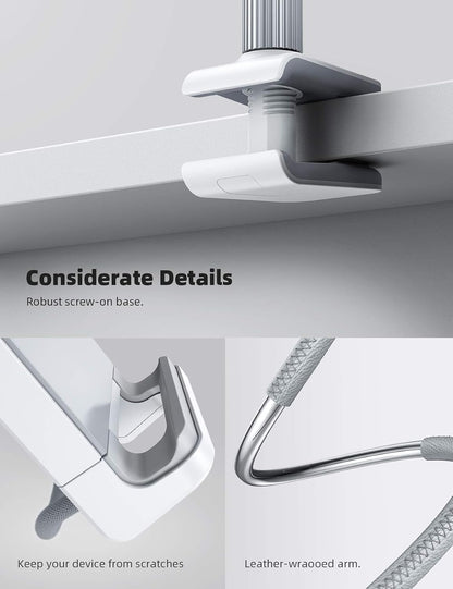Gooseneck Tablet Holder, Tablet Stand : Flexible Arm Clip Tablet Mount Gifts, Compatible with iPad mini Pro Air, Kindle, Switch, Galaxy Tabs, More 4.7-10.5" Devices - Gray