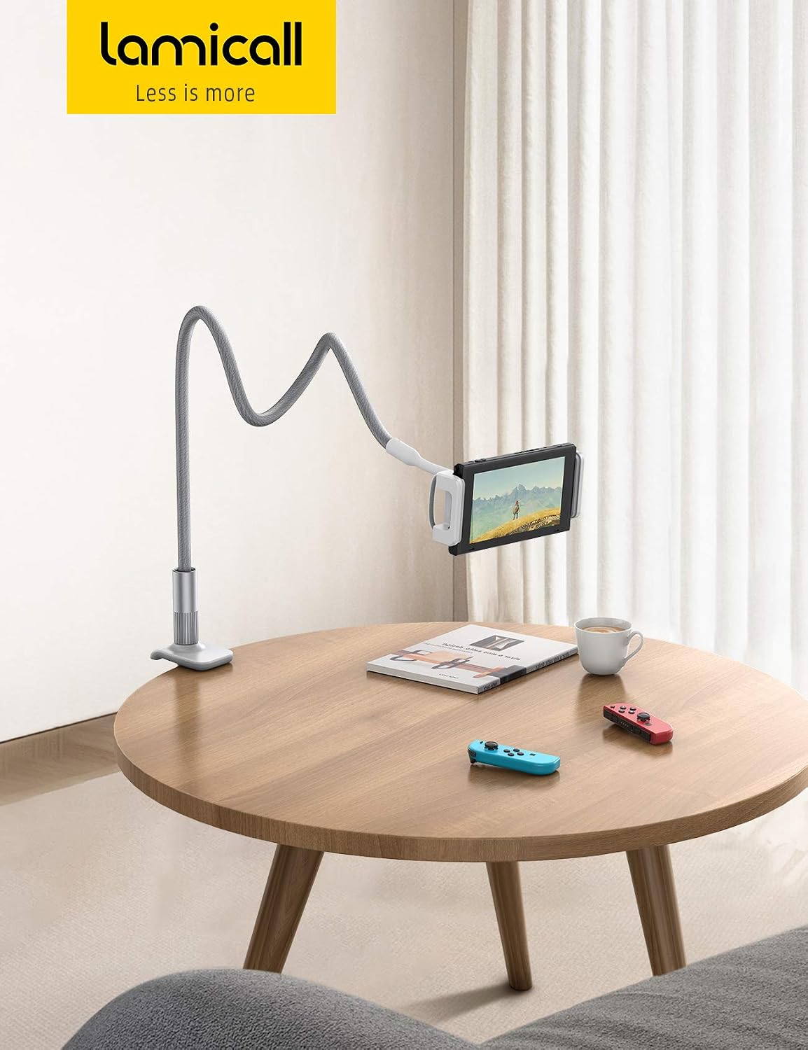 Gooseneck Tablet Holder, Tablet Stand : Flexible Arm Clip Tablet Mount Gifts, Compatible with iPad mini Pro Air, Kindle, Switch, Galaxy Tabs, More 4.7-10.5" Devices - Gray